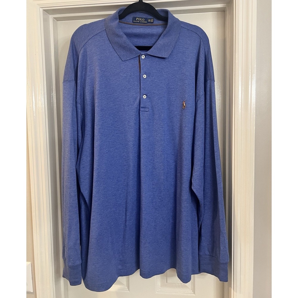 Polo Ralph Lauren Men's 3XB Big Blue Heather Long Sleeve Polo Shirt Cotton